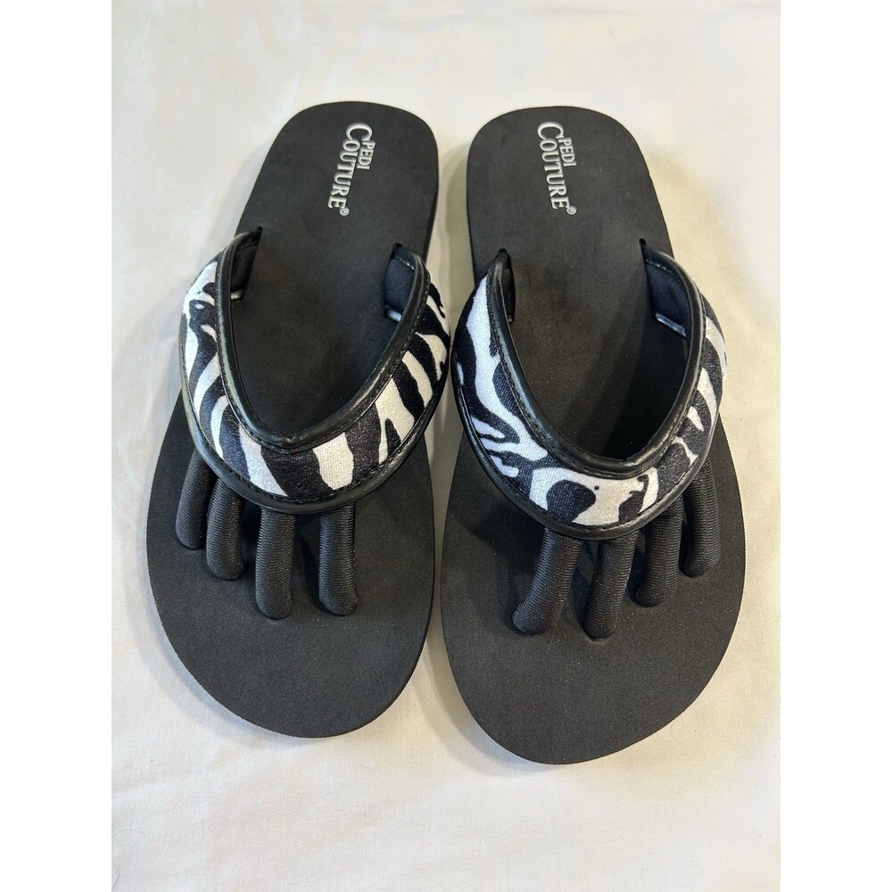Pedi Couture Womens Pedicure Sandals Flip Flops Self Care Spa Shoes Black Zebra